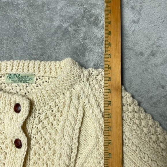 Irish Crana Handknits Pure Wool Womens L/XL Cardigan Sweater Cream Color c112 - Picture 3 of 7
